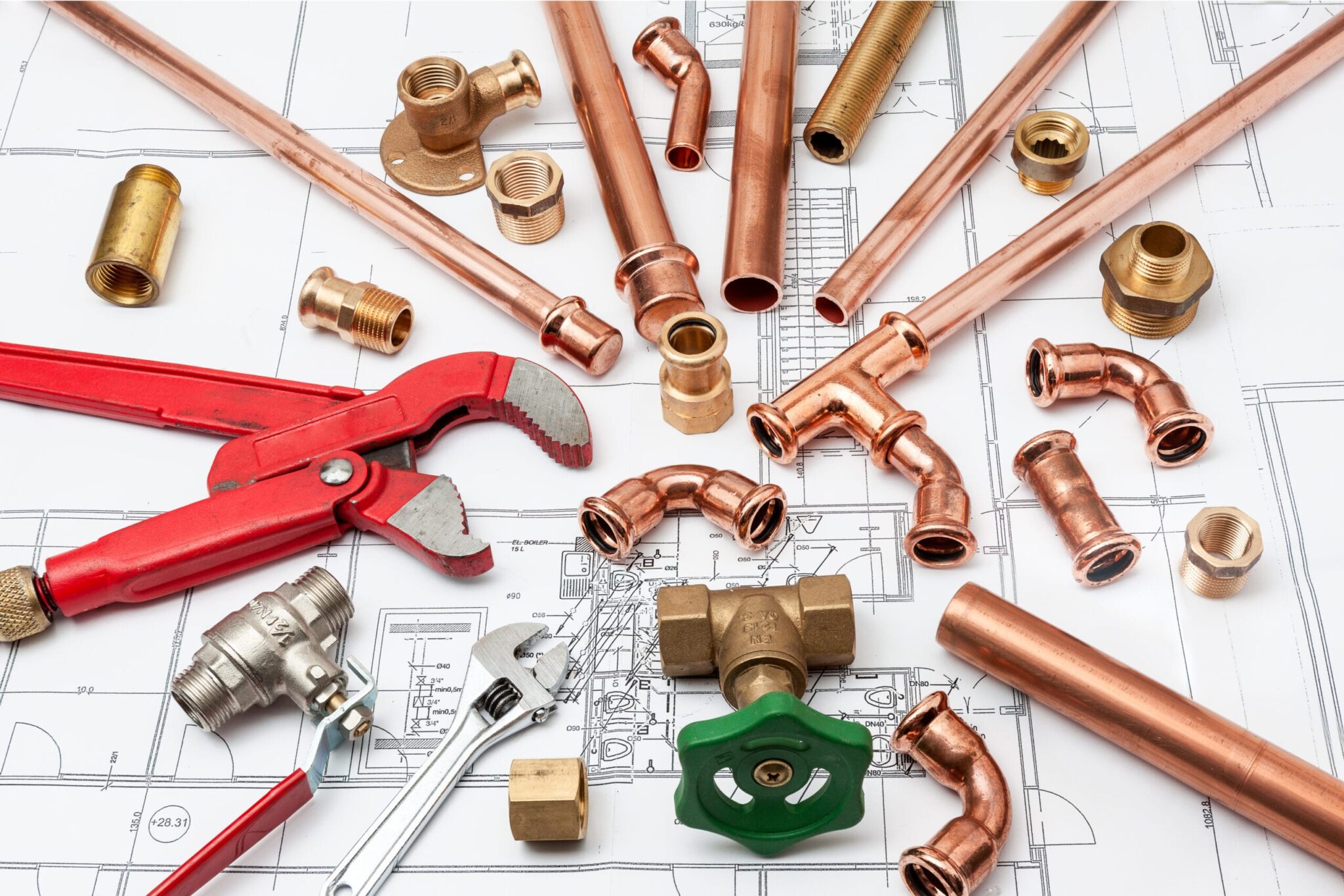 Copper pipes, fittings, valves, and plumbing tools in Haines City