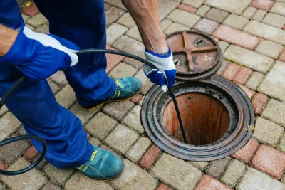 Plumber cleaning an outdoor sewer drain in Haines City